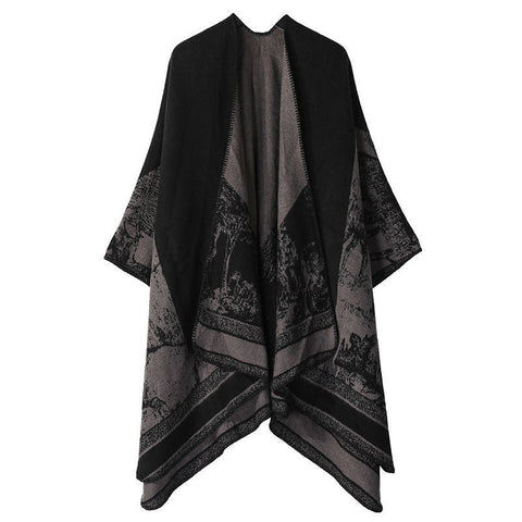 Relaxed Fit Faux Cashmere Outfit Shawl, Cute Forest Deer Motif, Muted Black Grey In Australia - Darrahopens