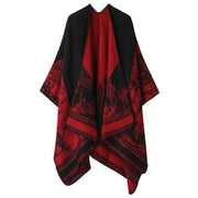 Thick Soft Knit Cape Poncho, Lovely Forest Deer Graphic, Eye-catching Black Red In Australia - Darrahopens