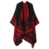 Thick Soft Knit Cape Poncho, Lovely Forest Deer Graphic, Eye-catching Black Red In Australia - Darrahopens