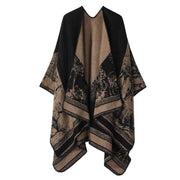 Versatile Layering Faux Cashmere Wrap, Subtle Forest Deer Print, Warm Black Camel In Australia - Darrahopens