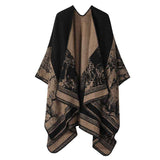 Versatile Layering Faux Cashmere Wrap, Subtle Forest Deer Print, Warm Black Camel In Australia - Darrahopens