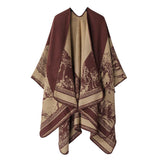 Cozy Daily Faux Cashmere Poncho, Classic Forest Deer Pattern, Deep Jujube Red In Australia - Darrahopens