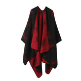 Light Layering Knit Cape, Clear Ginkgo Leaf Print, Vivid Bright Red Hue In Australia - Darrahopens