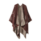 Daily Wear Knitted Poncho, Vintage Ginkgo Leaf Pattern, Mellow Coffee Brown In Australia - Darrahopens