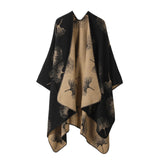 Minimalist Knit Cape Poncho, Simple Ginkgo Leaf Graphic, Sleek Solid Black In Australia - Darrahopens