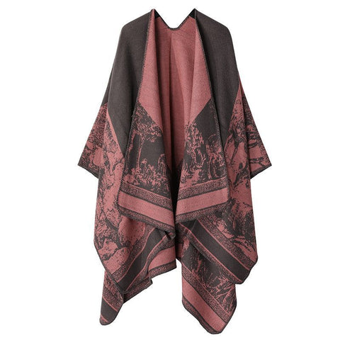 Soft Knitted Layering Shawl, Gentle Forest Deer Print, Sweet Grey Pink Shade