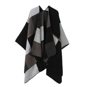 Simple Daily Faux Cashmere Cape, Geometric Square Block Colour Pattern, Black In Australia - Darrahopens