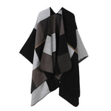Simple Daily Faux Cashmere Cape, Geometric Square Block Colour Pattern, Black In Australia - Darrahopens