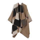 All-season Knit Outfit Wrap, Neat Block Square Colour Matching, Khaki In Australia - Darrahopens