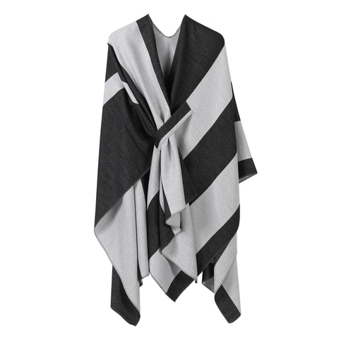 Lightweight Layering Cape, Clean Vertical Contrast Stripe Detail, Black White In Australia - Darrahopens