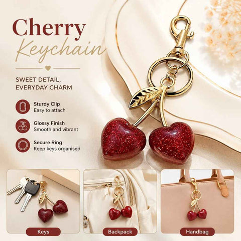 Dainty Fresh Cherry Keychain Bag Charm, Heart Cherry brings constant sweet little moments wherever you go In Australia - Darrahopens