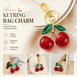 Lovely Red Cherry Bag Pendant with Twin Green Leaves, soft warm charm to brighten your everyday handbag styling In Australia - Darrahopens