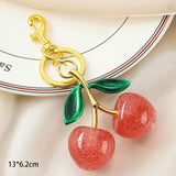 Gentle Pink Cherry Keyring paired with dual green leaves, full of youthful fresh vibes for casual daily matches In Australia - Darrahopens