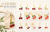 Gentle Pink Cherry Keyring paired with dual green leaves, full of youthful fresh vibes for casual daily matches