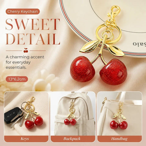 Delicate Pink Cherry Keychain with twin gold leaves, adding soft romantic glow to every bag you carry In Australia - Darrahopens