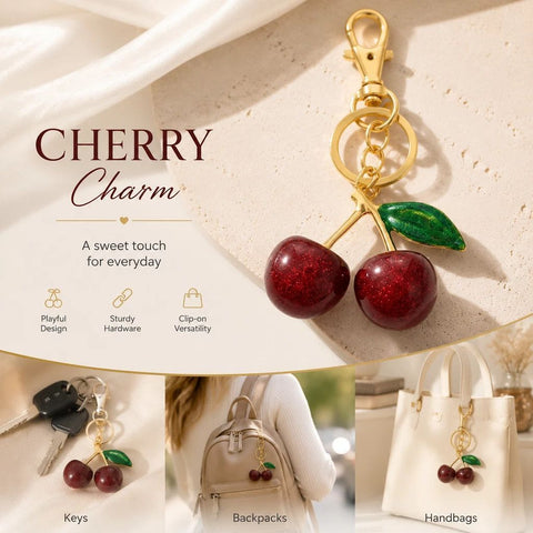 Minimalist Red Cherry Bag Accessory with one green leaf, simple pure sweetness fills your daily small spaces In Australia - Darrahopens