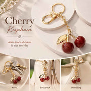 Mini bubble textured red cherry keychain with single gold leaf, dreamy soft sweetness follows you on every outing In Australia - Darrahopens
