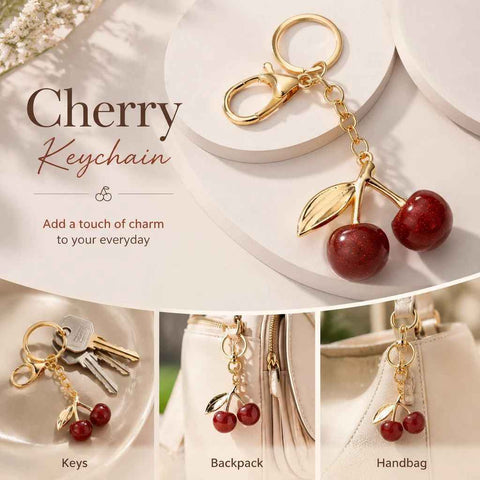 Mini bubble textured red cherry keychain with single gold leaf, dreamy soft sweetness follows you on every outing In Australia - Darrahopens
