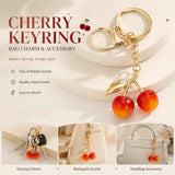 Mini refined pink cherry keychain with gold leaves, soft romantic touch elevates your daily matching style In Australia - Darrahopens