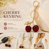 Shiny red cherry bag pendant with green rhinestone leaves, bright lovely radiance lifts your ordinary days In Australia - Darrahopens