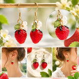 Sweet Botanical Drop Earrings, Clear Strawberry Decor With Single Bloom And Leaf, Pair Set In Australia - Darrahopens