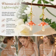Cute Nature Dangle Earrings, Long-stem Spotted Red Mushroom Single Flower Leaf, One Pair In Australia - Darrahopens