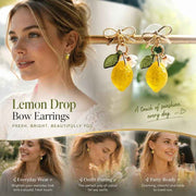 Sweet Floral Hook Earrings, Clear Lemon With Single Flower Leaf & Bowknot, Sold In Pairs In Australia - Darrahopens