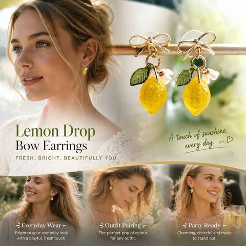 Sweet Floral Hook Earrings, Clear Lemon With Single Flower Leaf & Bowknot, Sold In Pairs In Australia - Darrahopens