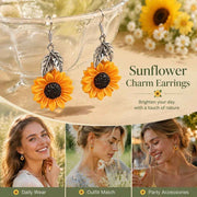 Fresh Botanical Drop Earrings, Sunflower Accent With Silver Leaves, One Pair In Australia - Darrahopens