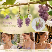 Gentle Fruit Hook Earrings, Clear Purple Grape With Single Flower Leaf, Sold As Pair In Australia - Darrahopens