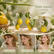 Vivid Fruit Hook Earrings, Double Lemons Three Leaves Single Flower Design, One Pair In Australia - Darrahopens