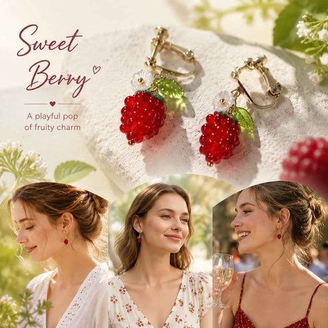 Gentle Clip On Botanical Earrings, Transparent Red Grape Single Leaf Bloom, One Pair In Australia - Darrahopens