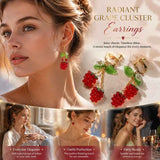 Pretty Clip On Fruit Dangles, Dual Clear Red Grapes Double Leaves Single Flower, Pair Set In Australia - Darrahopens