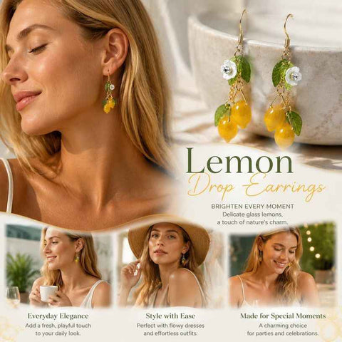 Eye-catching Plant Hook Earrings, Two Lemons Three Leaves Single Flower, Sold As Pair In Australia - Darrahopens