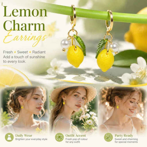 Minimal Hoop Drop Earrings, Lemon With Single Pearl And Leaf Detail, One Pair In Australia - Darrahopens