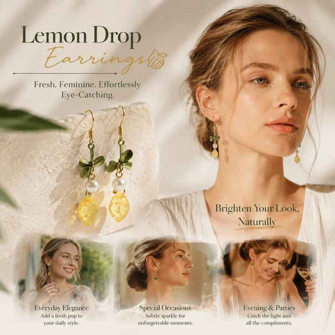 Bright Clover Drop Earrings, Single Pearl Paired With Transparent Lemon, Complete Pair In Australia - Darrahopens