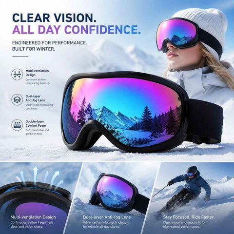 Heartfelt Present For Ski Enthusiasts, Wind Resistant Anti-Glare Ski Glasses With Vibrant Rainbow Lens, Black Frame In Australia - Darrahopens