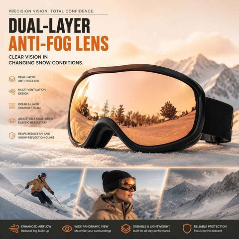Sweet Daily Surprise Professional Ski Eyewear, Dual Anti-Fog Structure Blocks Wind & Strong Reflected Light, Black Frame Orange Lens In Australia - Darrahopens