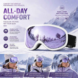 Ideal Practical Ski Gear Gift, Ventilated Anti-Reflection Ski Goggles For All-Day Outdoor Use, White Frame Purple Lens In Australia - Darrahopens