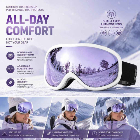 Ideal Practical Ski Gear Gift, Ventilated Anti-Reflection Ski Goggles For All-Day Outdoor Use, White Frame Purple Lens In Australia - Darrahopens
