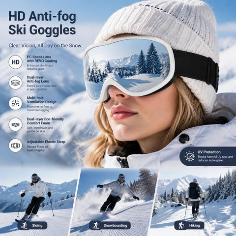 Premium Keepsake Gift Ski Goggles, Full Anti-Reflective Coating & Smooth Air Circulation, White Frame Mercury Lens In Australia - Darrahopens