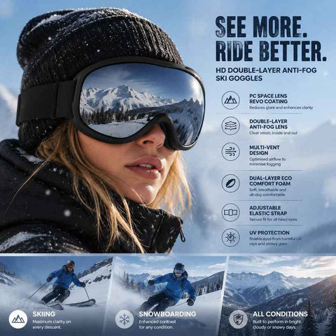 Sentimental Outdoor Companion Gift, Double Anti-Fog Ski Glasses Minimize Distracting Light Glare, Black Frame Grey Lens In Australia - Darrahopens