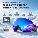 Thoughtful Gift UV400 Anti-Fog Ski Goggles, Fluorescent Green Frame, Blue Lens + Green Strap