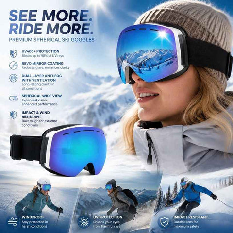 Sweet Outdoor Polarised Ski Goggles UV400, White Frame, Blue Coating Lens + Black White Strap In Australia - Darrahopens
