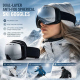Ideal Winter Ski Gear UV400 Anti-Fog, Black Frame, Mercury Coating Lens + Black White Strap In Australia - Darrahopens
