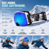Sentimental Spherical Ski Goggles UV400, White Frame, Blue Lens + Striped Black White Strap In Australia - Darrahopens