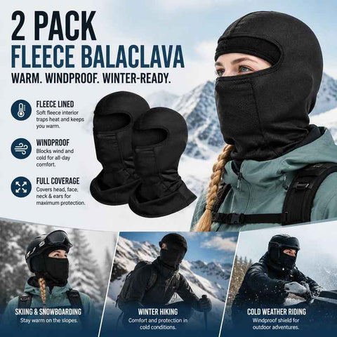 Wind Block Warm Face Mask, Black Long Design, One Size, 2 Pcs In Australia - Darrahopens