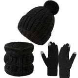 Thoughtful Ski Trip Gift Fleece Lined Thick Knit Hat 3 Pack Black, Warm Cold Weather Outdoor Snow Accessory