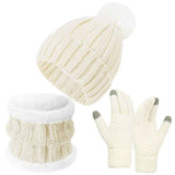 Lovely Winter Ski Present Insulated Knitted Hat 3 Piece Set White, Cosy Matching Outfit For Mountain Snow Trips In Australia - Darrahopens