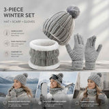 Practical Snow Gear Gift Thick Fleece Knit Hat 3 Pack Light Grey, Ideal For Skiing & Outdoor Cold Days